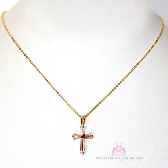 Classic Gold Cz Cross Necklace - Picture 4 of 6